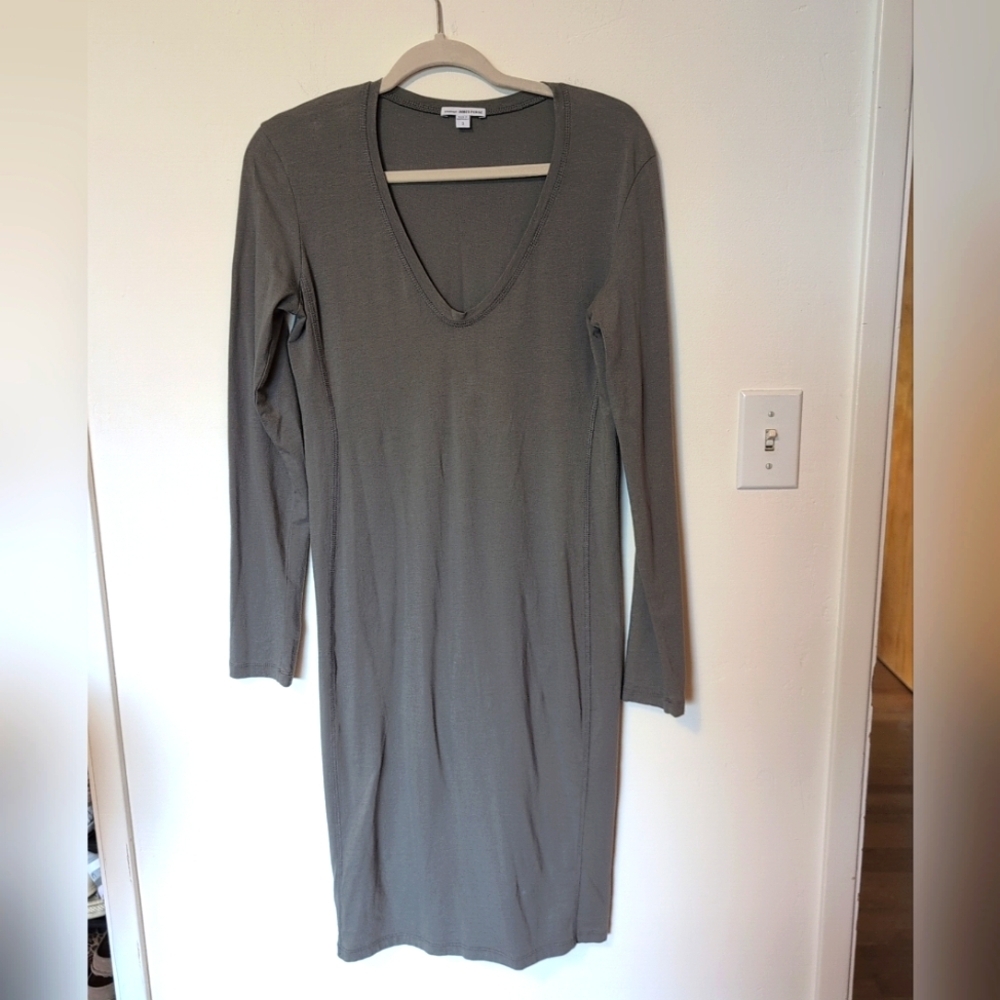 James Perse Dress Womens Size 3 Medium Gray Sheath Stretch Basic Minimal